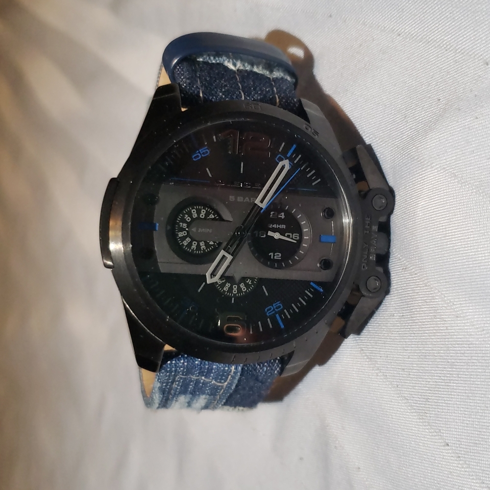 Diesal- genuine leather and denim band watch
